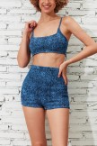 Blue Floral Smocked Bikini Top And HighWaist Boy Shorts