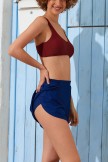 Solid Red Bikini Top And Navy HighWaist Elastis Boy Shorts