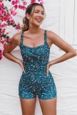 Floral Adjustable Straps Sweetheart Neck Twisted Front Ruching Tummy Control Casual OnePiece Swimsuit