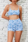 White Floral Smocked Bikini Top And HighWaist Boy Shorts