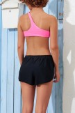 Pink OneShoulder Bikini Top And Black Sporty Bottom