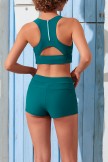 Solid Green Sporty Racerback Bikini Top And HighWaist Boy Shorts