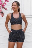 Black Mesh Patchwork VNeck Cute Bikini Top And HighWaist Boy Shorts Set