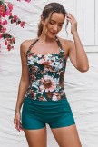 Floral Halter Strap Sweetheart Neck Ruching Tummy Control Casual OnePiece Swimsuit