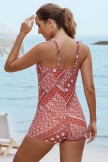 Red Floral Adjustable Straps Sweetheart Neck Twisted Front Ruching Tummy Control Casual OnePiece Swimsuit