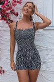 Black Polka Dot Adjustable Straps Twist Front Ruching Tummy Control Casual OnePiece Swimsuit