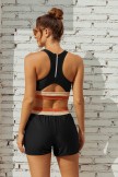 Black Colorblock Square Neck Wide Straps Sporty Bikini Top And HighWaist Boy Shorts