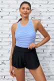 Blue Stripe Scoop Neck Sporty Tankini Top And Boy Shorts Set