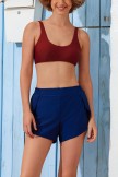 Solid Red Bikini Top And Navy HighWaist Elastis Boy Shorts