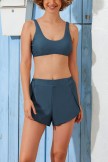 Solid Navy Bikini Top And HighWaist Elastis Boy Shorts