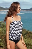 Black Printed Loose Bandeau Tankini Set