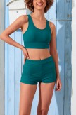 Solid Green Sporty Racerback Bikini Top And HighWaist Boy Shorts