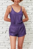 Solid Purple Scoop Neck Tankini Top And HighWaist Boy Shorts