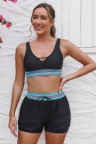 Black Colorblock VNeck Wide Straps Sporty Bikini Top And HighWaist Boy Shorts Set