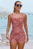 Red Floral Adjustable Straps Sweetheart Neck Twisted Front Ruching Tummy Control Casual OnePiece Swimsuit