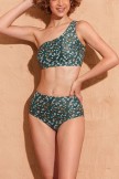 Floral OneShoulder Wide Straps Bikini Top And MidWaist Bottom