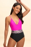 Leopard Print Colorblocking V neck OnePiece Swimsuit