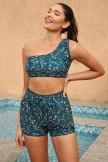 Floral Print One Shoulder Crop Bikini Top And HighWaist Boy Shorts Set