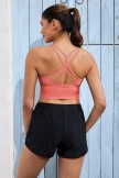 Pink VNeck Spaghetti Strap Cross Back Sporty Bikini Top And HighWaist Boy Shorts