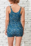 Floral Scoop Neck Wide Straps Button Belt OnePiece Swimsuit