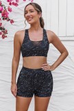 Black Mesh Patchwork VNeck Cute Bikini Top And HighWaist Boy Shorts Set