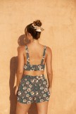 Floral Square Neck Wide Straps Sporty Bikini Top And HighWaist Boy Shorts Set