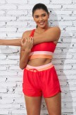 Red Colorblock Scoop Neck Wide Straps Sporty Bikini Top And HighWaist Boy Shorts Set