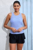 Blue Stripe Scoop Neck Sporty Tankini Top And Boy Shorts Set