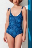 Blue Floral Scoop Neck SelfTie Spaghetti Straps OnePiece Swimsuit