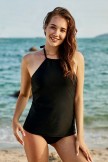 Black High Neck Halter Tankini Set