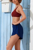 Solid Red Bikini Top And Navy HighWaist Elastis Boy Shorts