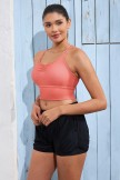 Pink VNeck Spaghetti Strap Cross Back Sporty Bikini Top And HighWaist Boy Shorts