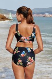 Black Floral Vneck Wide Straps Sexsy Bikini Top and Bottom Set