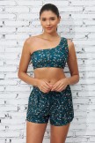 Floral Print One Shoulder Crop Bikini Top And HighWaist Boy Shorts Set