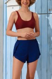 Solid Red Bikini Top And Navy HighWaist Elastis Boy Shorts