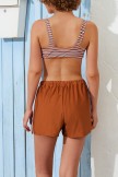 Striped Scoop Neck Wide Shoulder Straps Bikini Top And HighWaist Boy Shorts