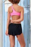 Pink OneShoulder Bikini Top And Black Sporty Bottom