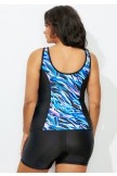 Black Wide Straps Zip Front Sporty Tankini Set