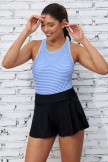 Blue Stripe Scoop Neck Sporty Tankini Top And Boy Shorts Set