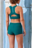 Solid Green Sporty Racerback Bikini Top And HighWaist Boy Shorts