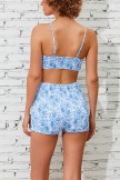 White Floral Smocked Bikini Top And HighWaist Boy Shorts