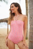 Red Plaid Strap One Piece Swimsuit